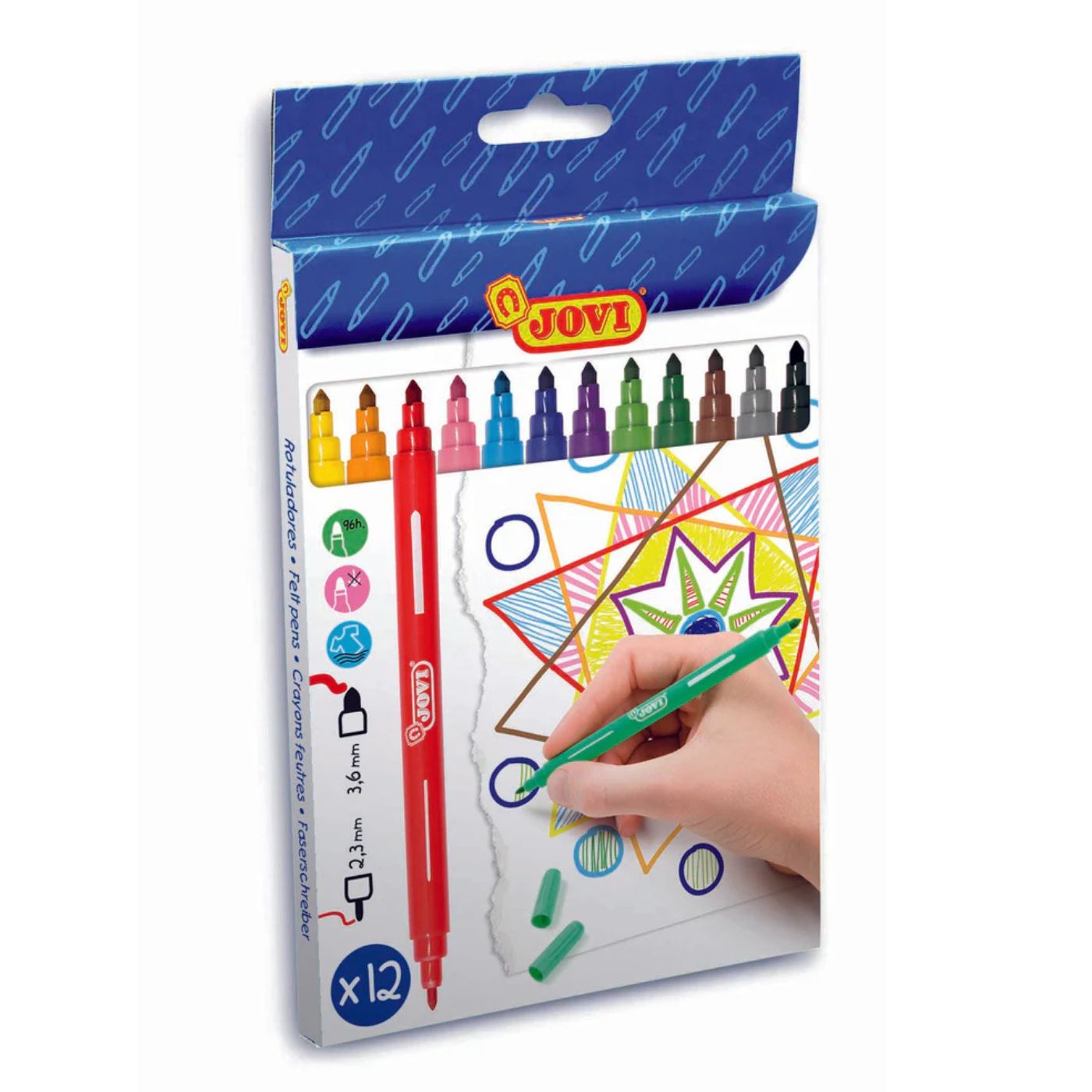 Jovi Felt Pens Washable 12 Pack Dual Tip