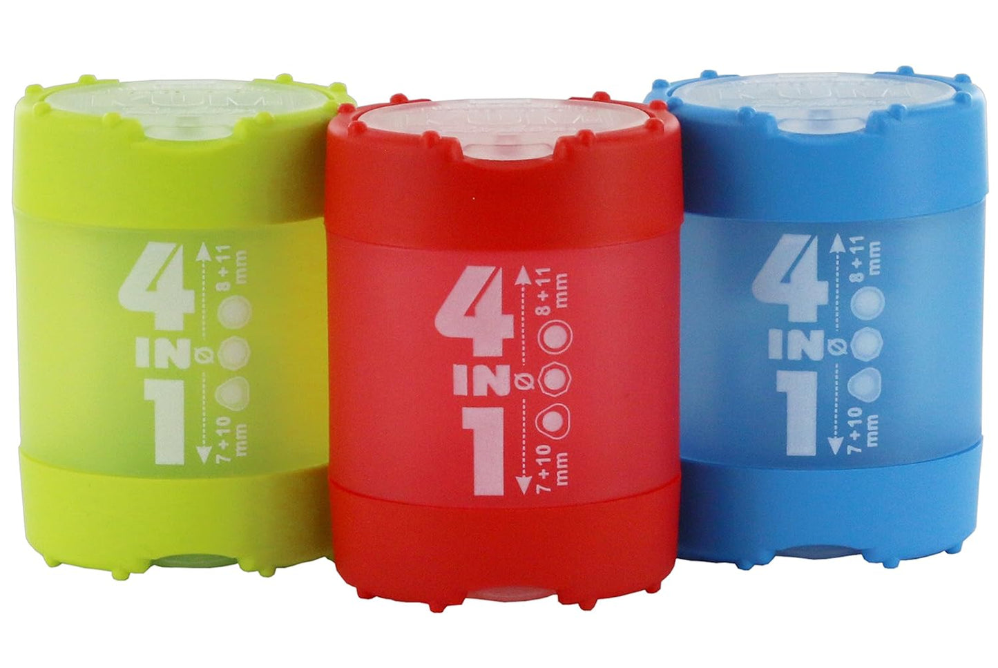KUM 4-in-1 Pencil Sharpener 4-in-1 with Container 7-11mm Assorted Colours