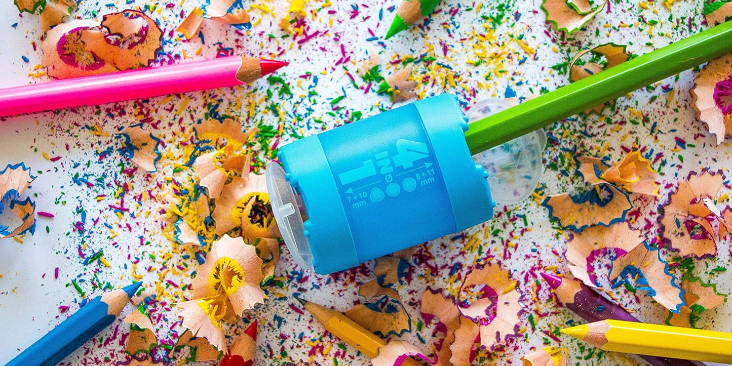 KUM 4-in-1 Pencil Sharpener 4-in-1 with Container 7-11mm Assorted Colours