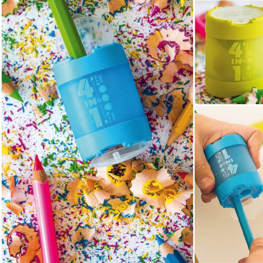 KUM 4-in-1 Pencil Sharpener 4-in-1 with Container 7-11mm Assorted Colours