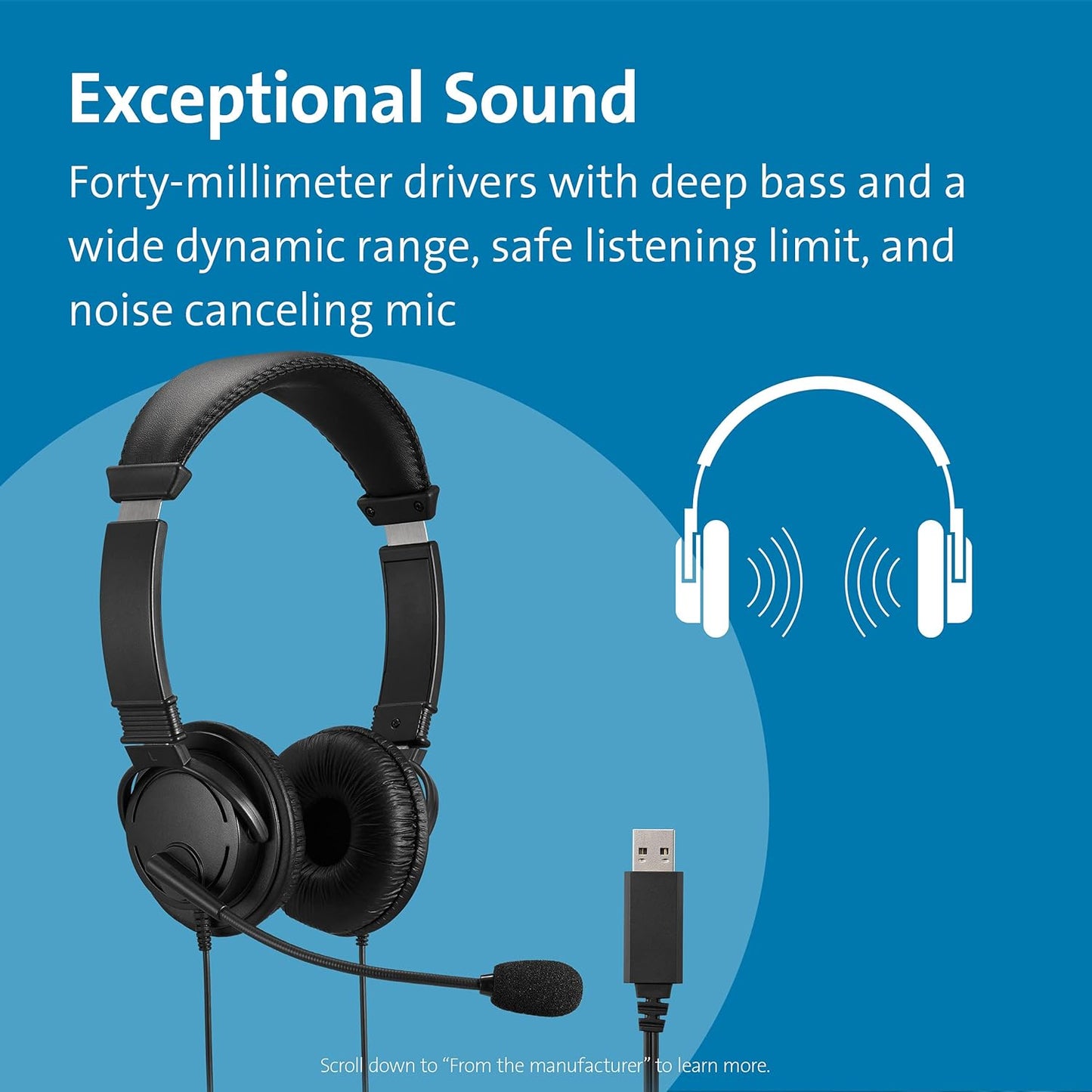 Kensington USB Headphones Hi-Fi Microphone Volume Control