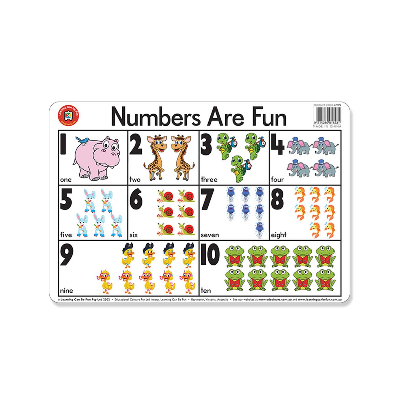 LCBF Placemat Educational Desk Mat 44 x 29 cm Numbers are Fun