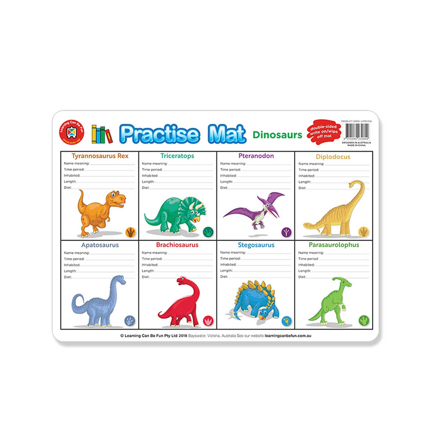 LCBF Placemat Educational Desk Mat 44 x 29cm Dinosaurs are Fun