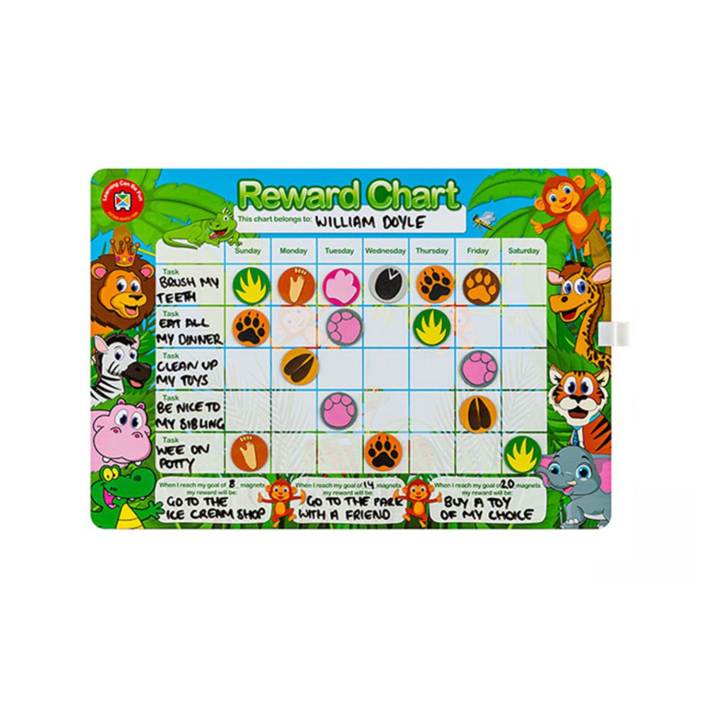 LCBF Magnetic Reward Chart Reusable with 40 Reward Magnets 39cm x 27cm Jungle