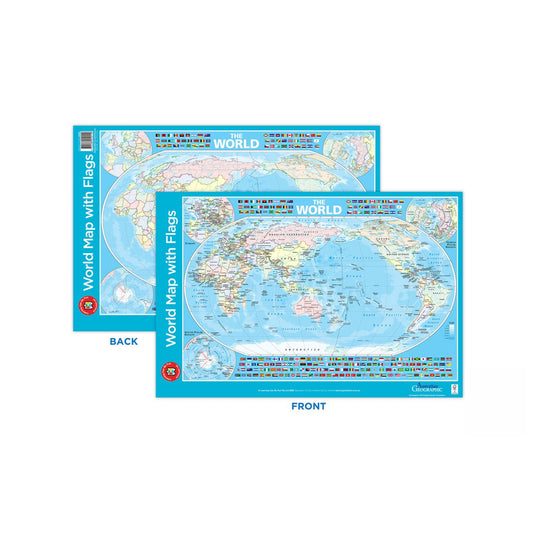 LCBF The World Map Poster with Flags Double-Sided 74 x 50cm