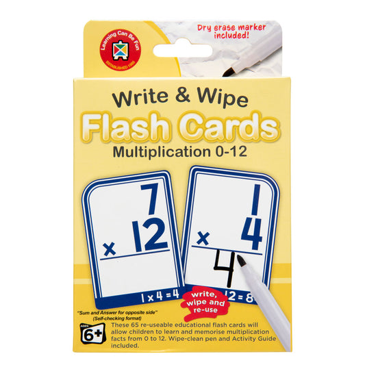 LCBF Write & Wipe Flashcards Multiplication 0 to 12 with Marker Ages 6+