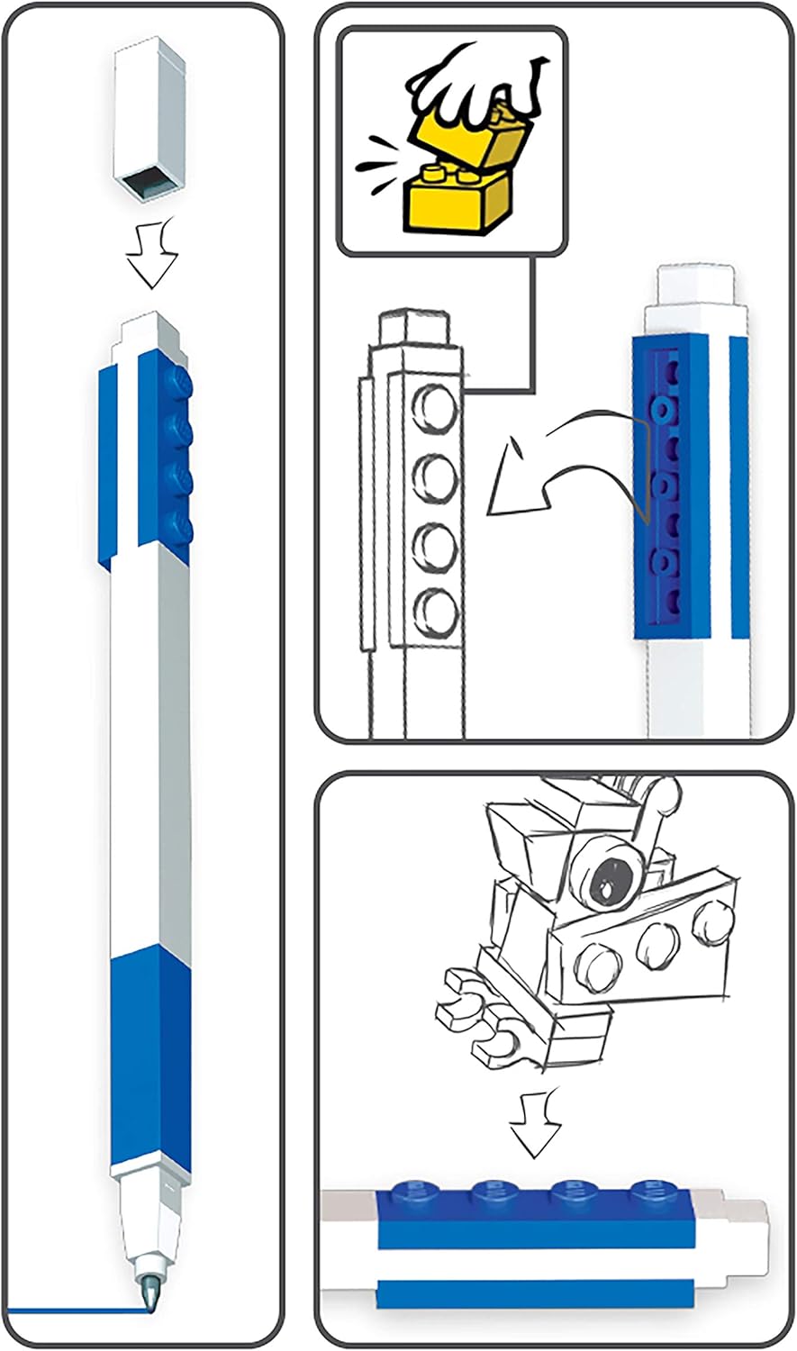 LEGO® Gel Pen Medium Tip 0.7mm Blue | Customisable with LEGO Bricks