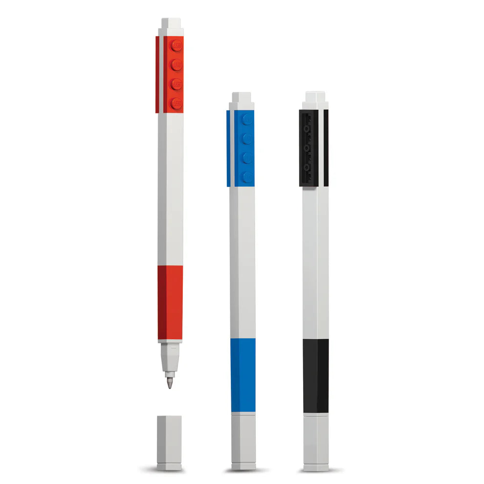 LEGO® Gel Pens 3 Pack – Blue, Black & Red | Customisable with LEGO Bricks