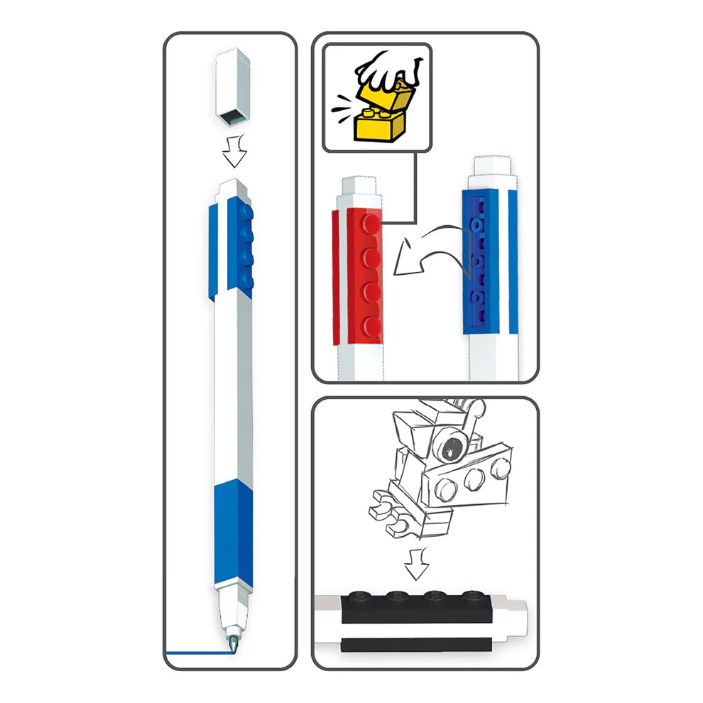 LEGO® Gel Pens 3 Pack – Blue, Black & Red | Customisable with LEGO Bricks