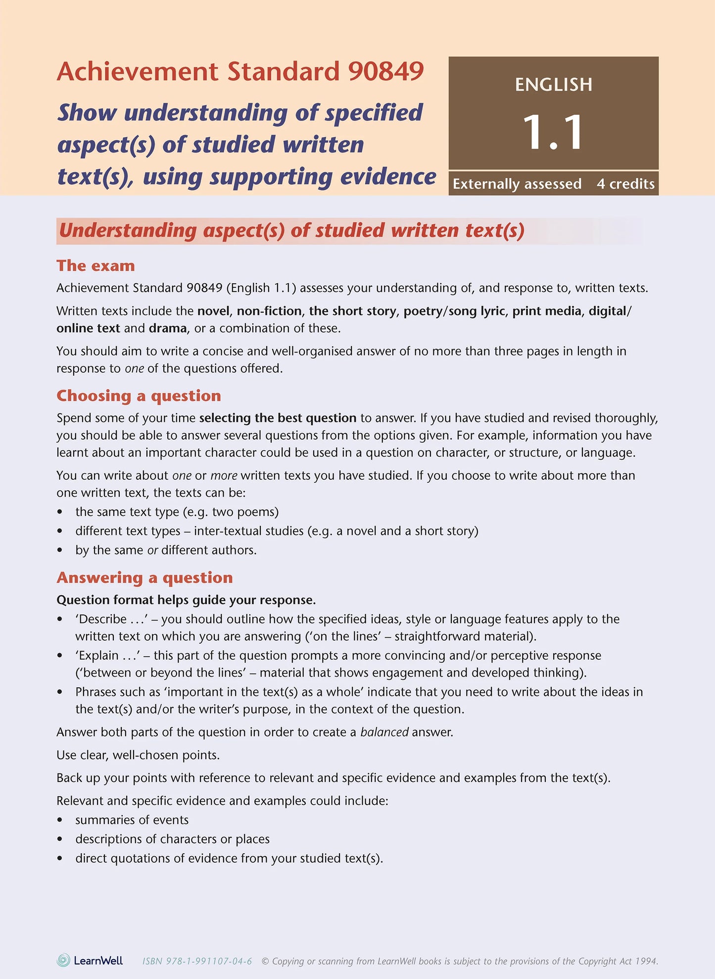 Learnwell Level 1 English AME Workbook – NCEA Revision NZ