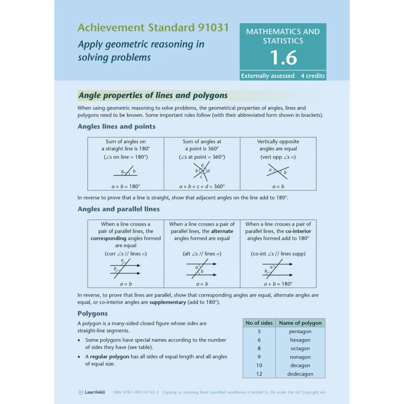 Learnwell Level 1 Maths & Stats AME Workbook – NCEA Revision NZ