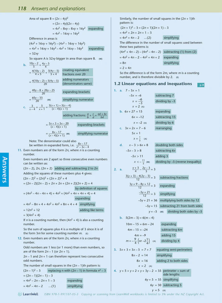 Learnwell Level 1 Maths & Stats AME Workbook – NCEA Revision NZ
