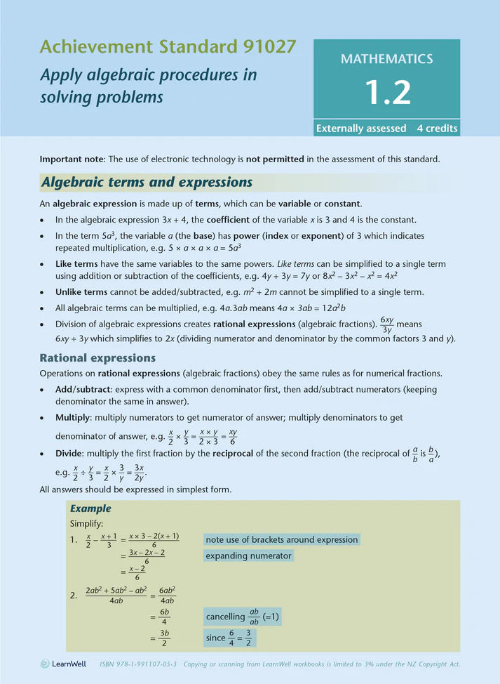 Learnwell Level 1 Maths & Stats AME Workbook – NCEA Revision NZ