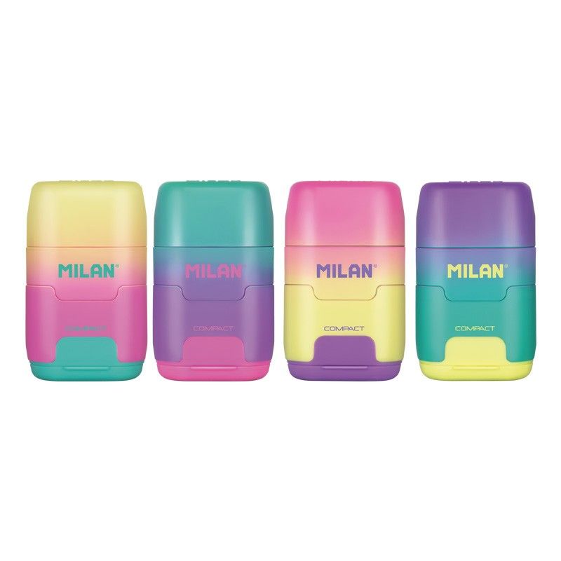 Milan Sunset Range Compact Double-Hole Sharpener & Eraser Combo Assorted Colours