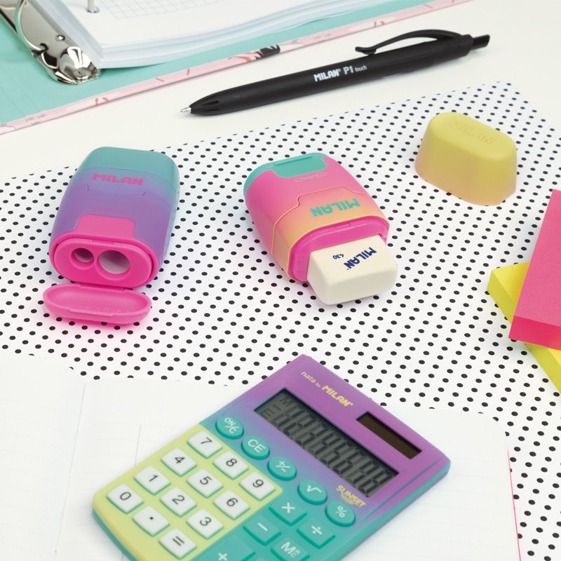 Milan Sunset Range Compact Double-Hole Sharpener & Eraser Combo Assorted Colours