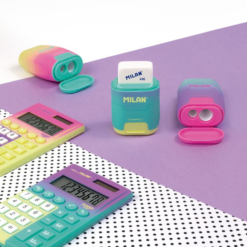 Milan Sunset Range Compact Double-Hole Sharpener & Eraser Combo Assorted Colours
