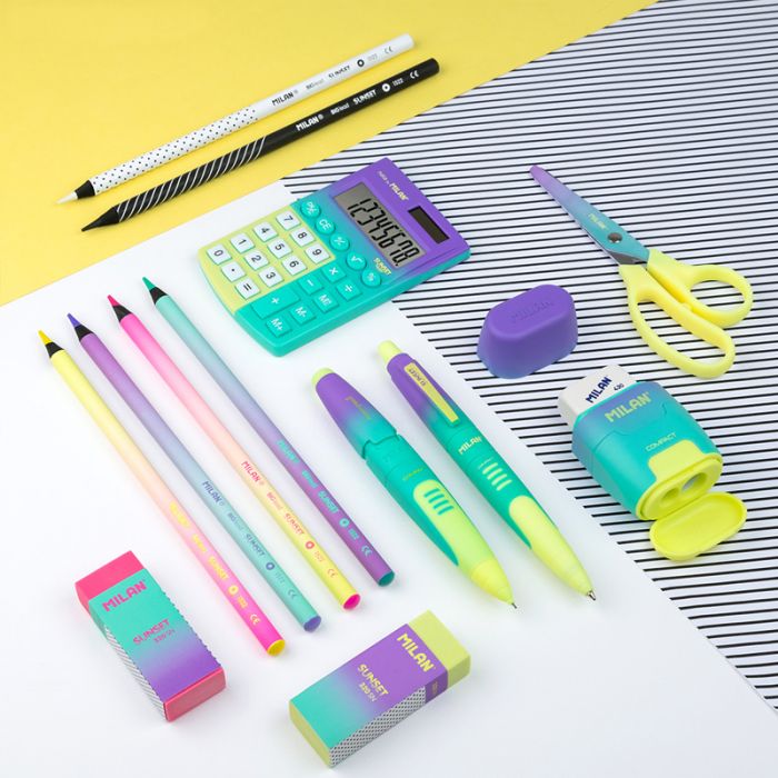 Milan Sunset Range Compact Double-Hole Sharpener & Eraser Combo Assorted Colours