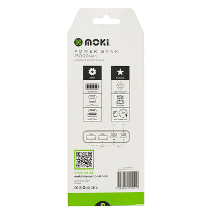 Moki Power Bank Plus 15000mAh USB + Type-C Fast Charge