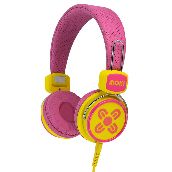 Moki Headphones for Kids Volume Limited Pink & Yellow