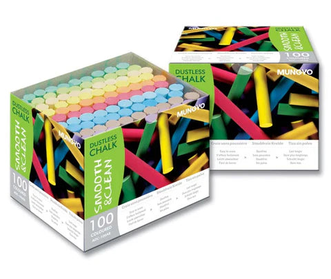 Mungyo Dustless Coloured Chalk Sticks Pack of 100