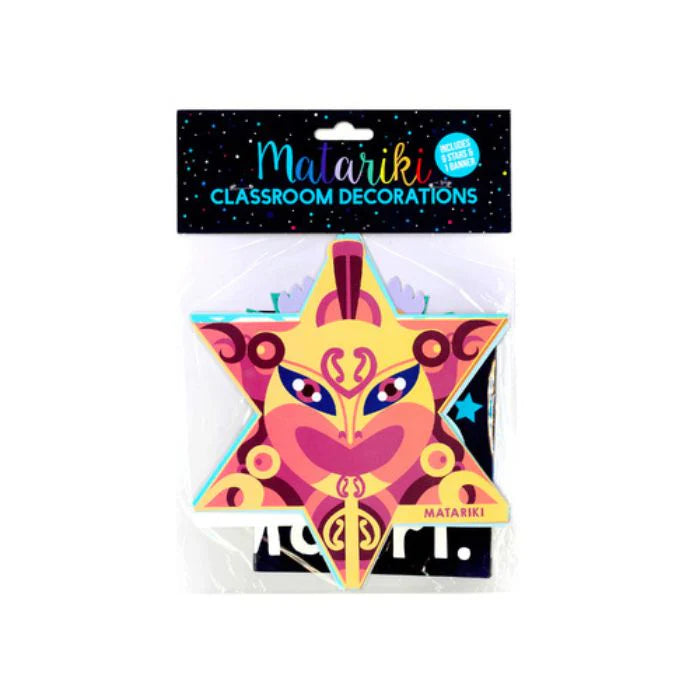 NZ Matariki classroom decor and banner featuring 9 unique star designs to teach students about Matariki star names and meanings