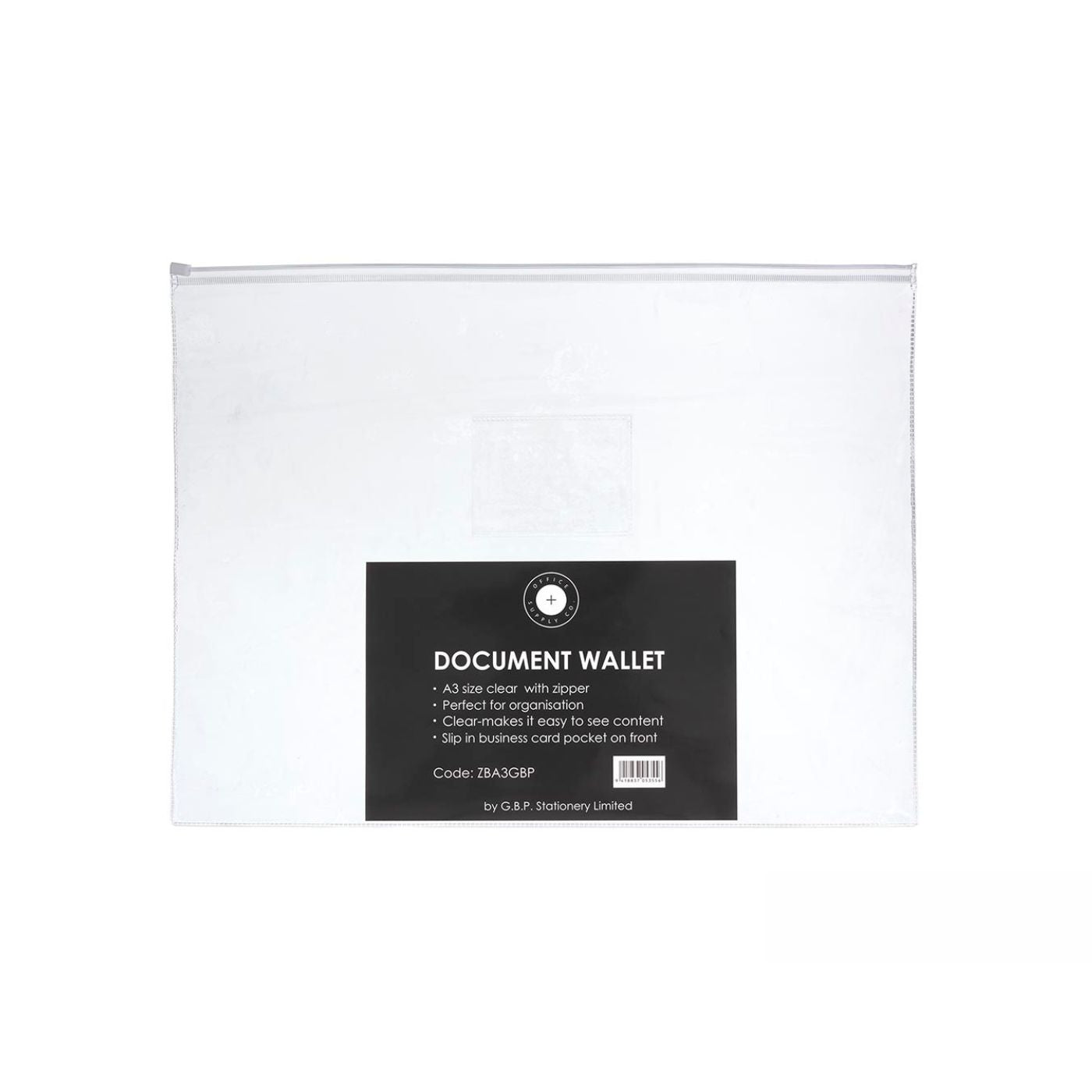 OSC Document Wallet A3 Zip Closure Clear