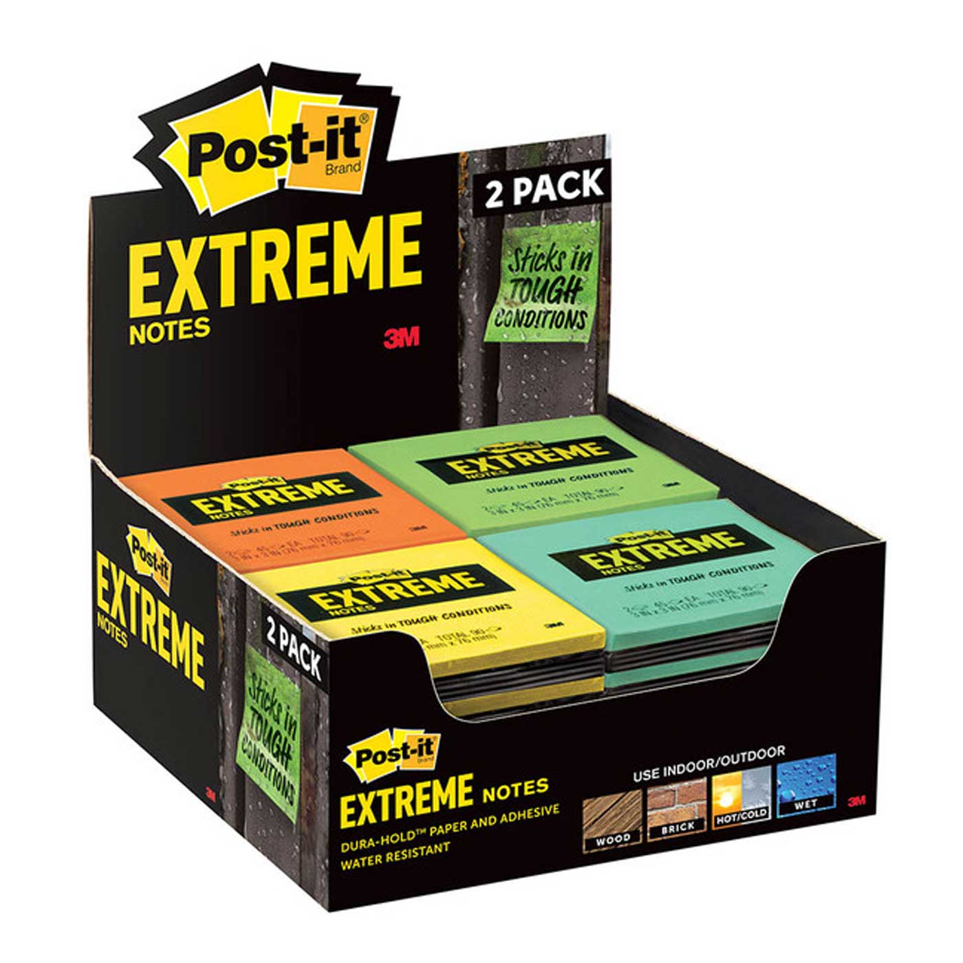 Post-it Extreme Notes Dura Hold 76x76mm Assorted Pack of 2