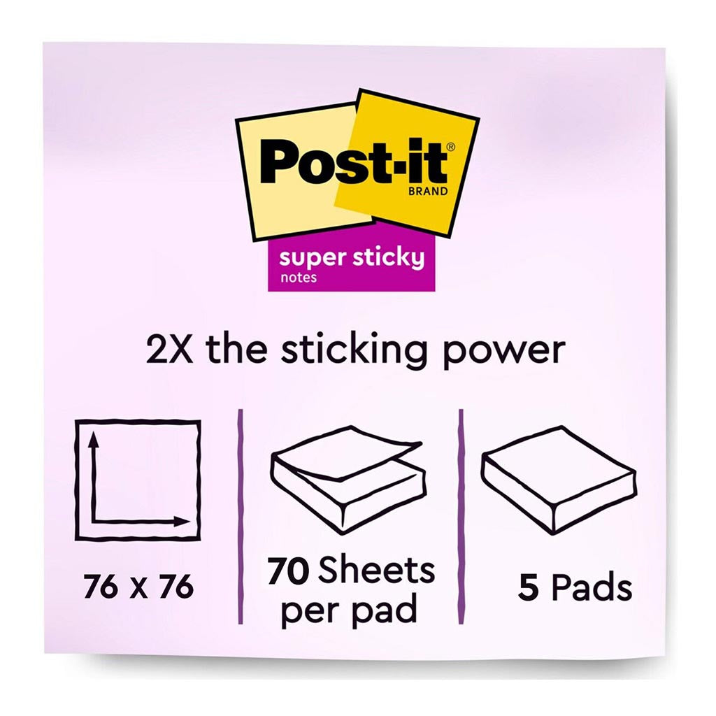 Post-it 100% Recycled Super Sticky Notes 654R-5SSCY 76x76mm Yellow 70 Sheets
