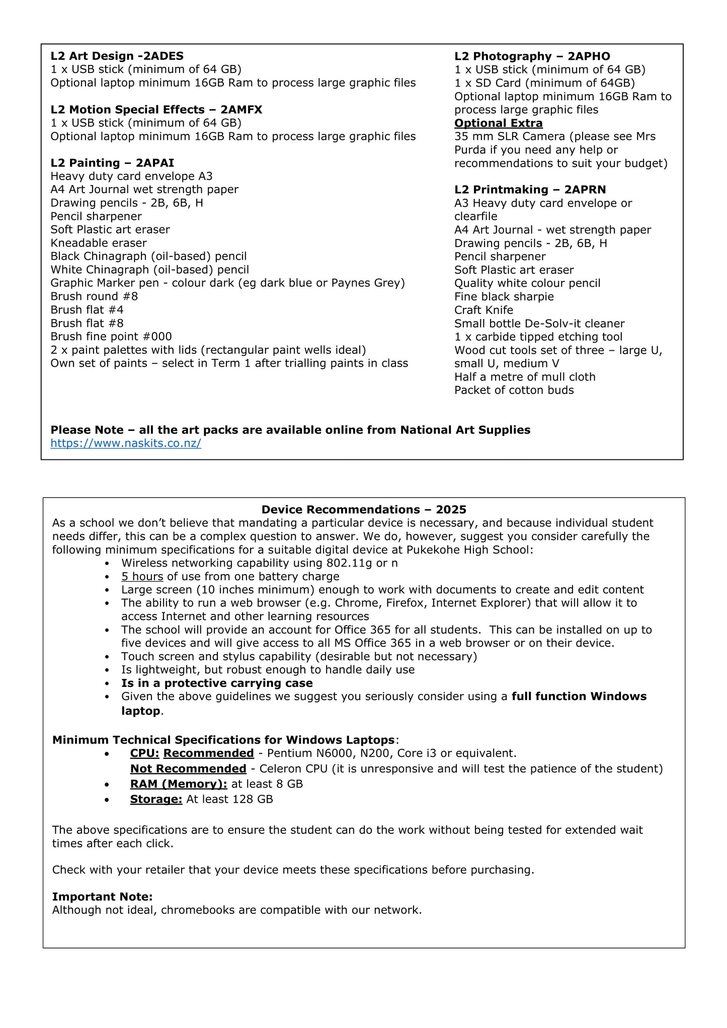 Pukekohe High School Stationery Pack 2025 Year 12