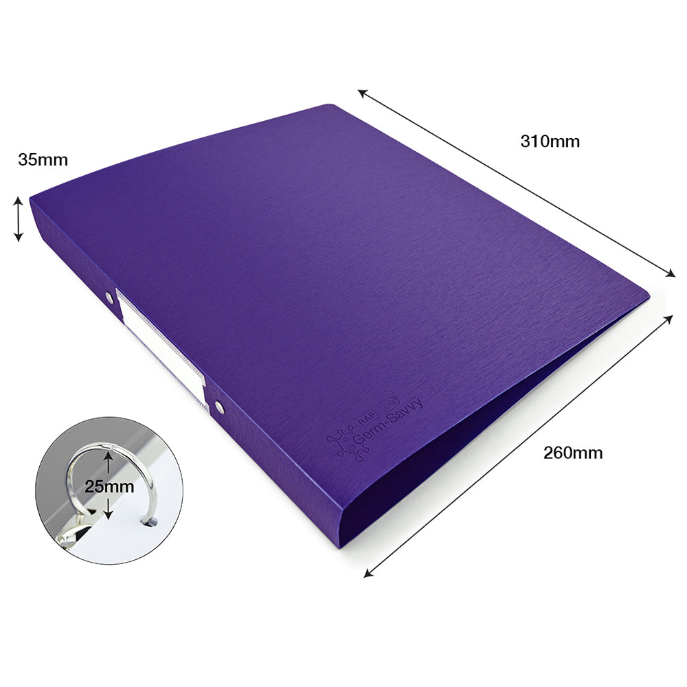 Rapesco Germ-Savvy Antibacterial A4 PP Ring Binder 225 Purple