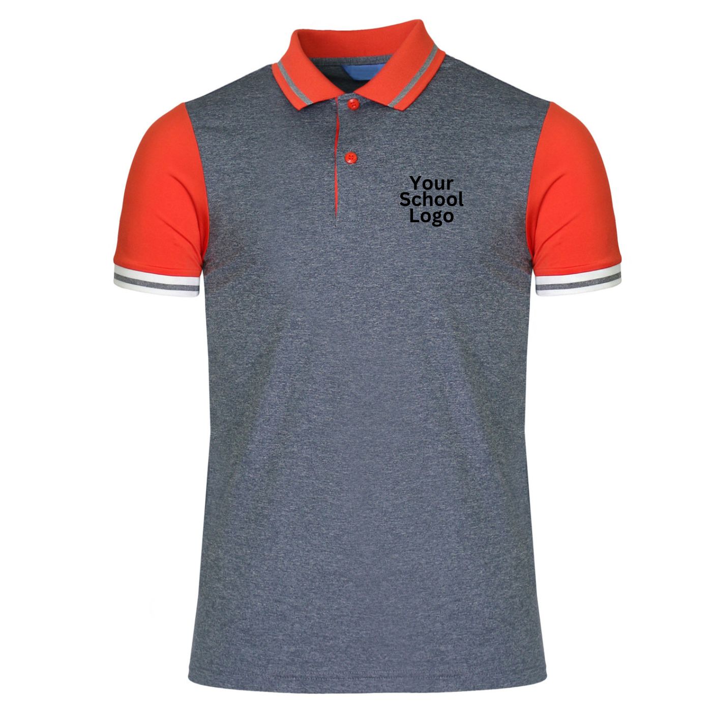 School Uniform Pique Honeycomb 100% Cotton 230gsm Custom-Made Polo T-Shirt 4-16 Orange/Grey
