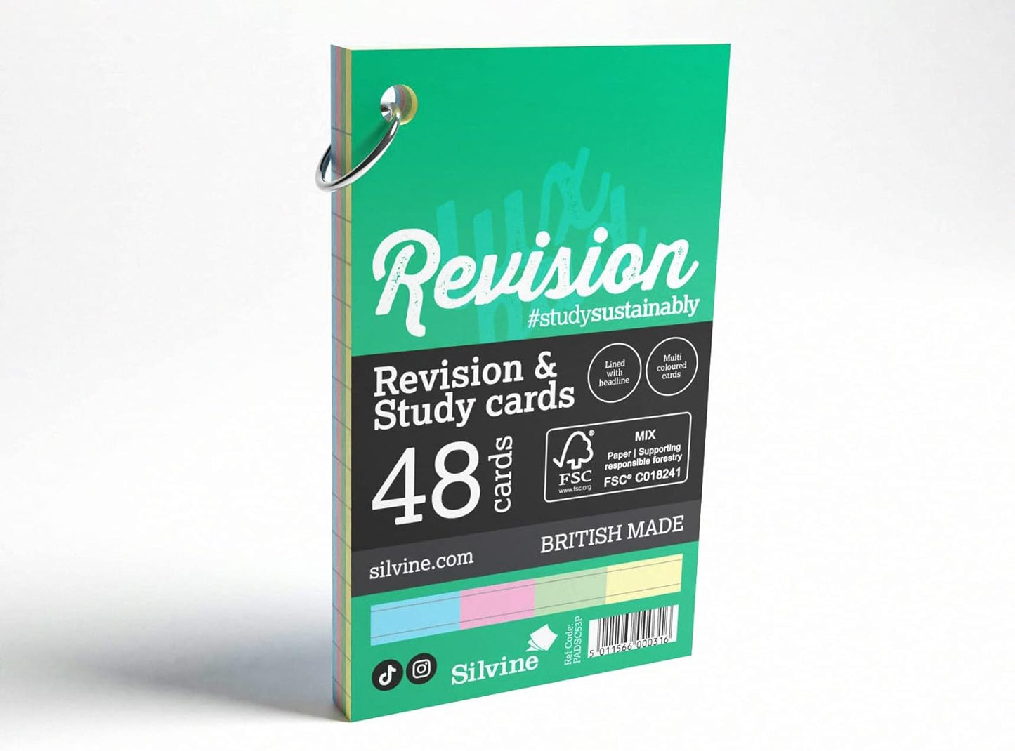 Silvine Luxpad Revision & Presentation Study Cards 5x3 Portrait Ruled Assorted with Binding Ring