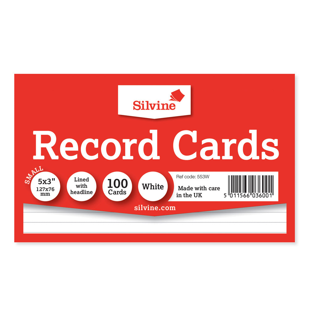 Silvine Record System Cards Ruled 127x76mm or 5x3" White Pack 100