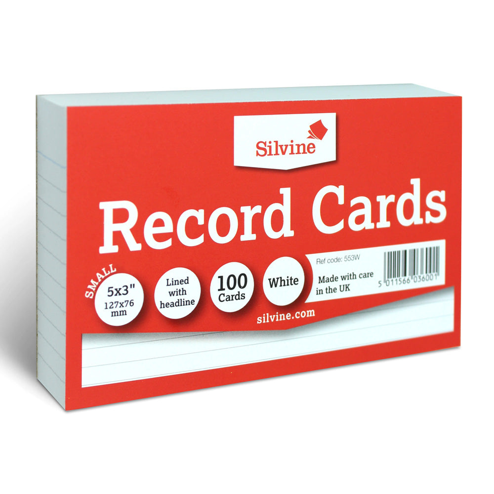 Silvine Record System Cards Ruled 127x76mm or 5x3" White Pack 100