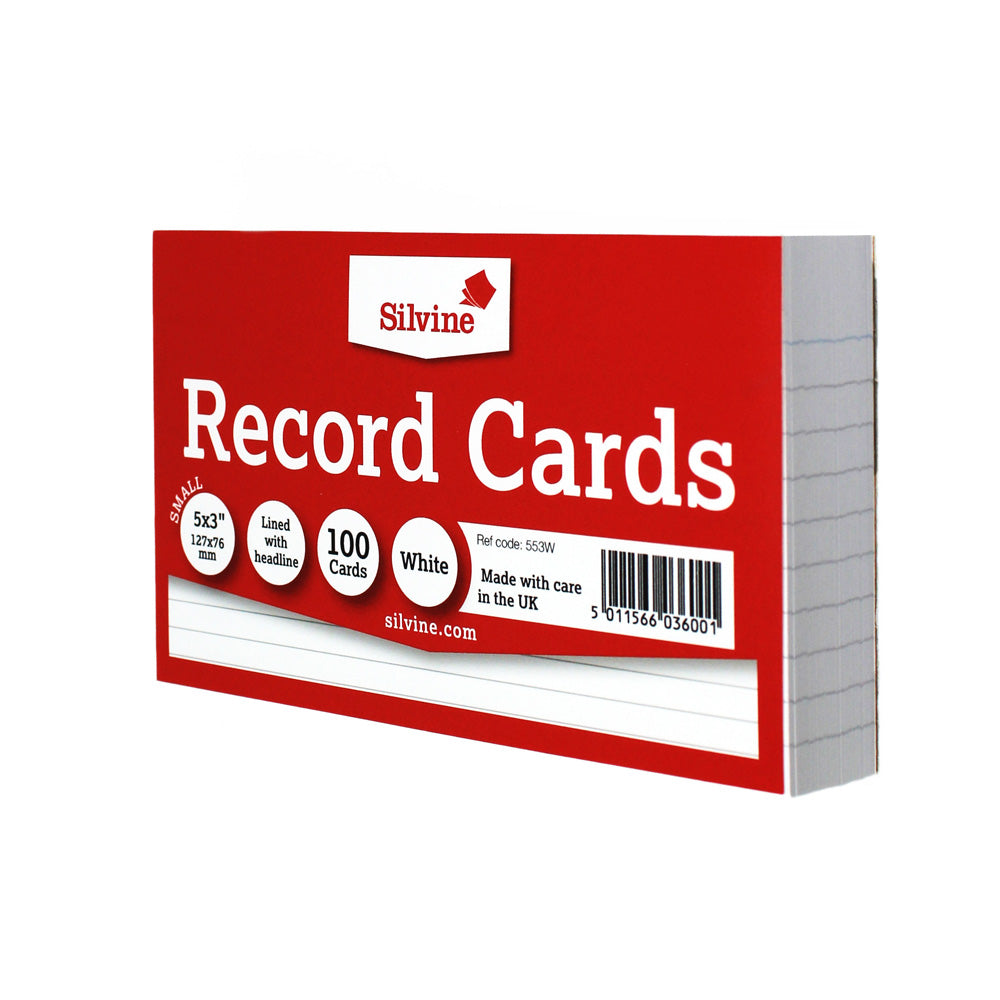 Silvine Record System Cards Ruled 127x76mm or 5x3" White Pack 100
