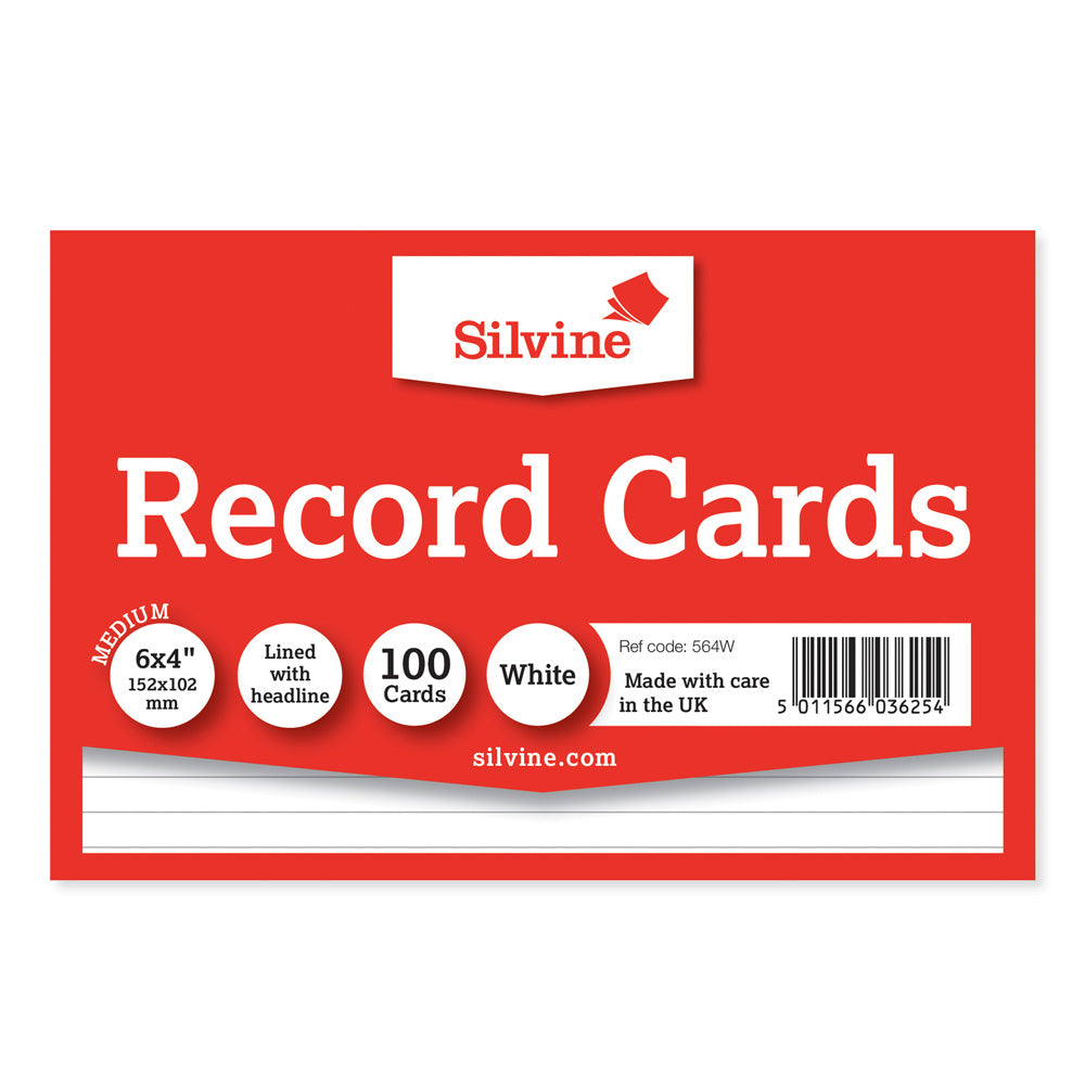 Silvine Record System Cards Ruled 152x102mm or 6x4" White Pack 100