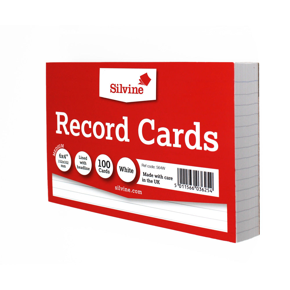 Silvine Record System Cards Ruled 152x102mm or 6x4" White Pack 100