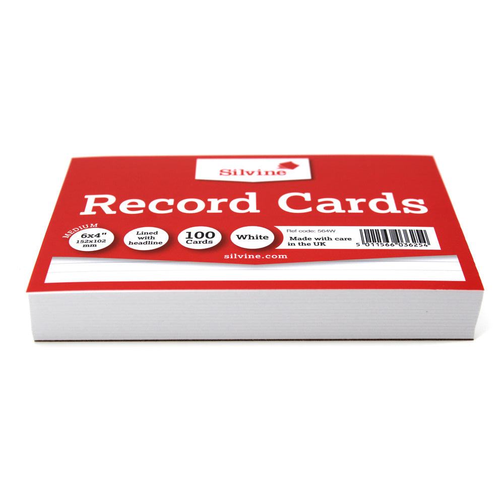 Silvine Record System Cards Ruled 152x102mm or 6x4" White Pack 100