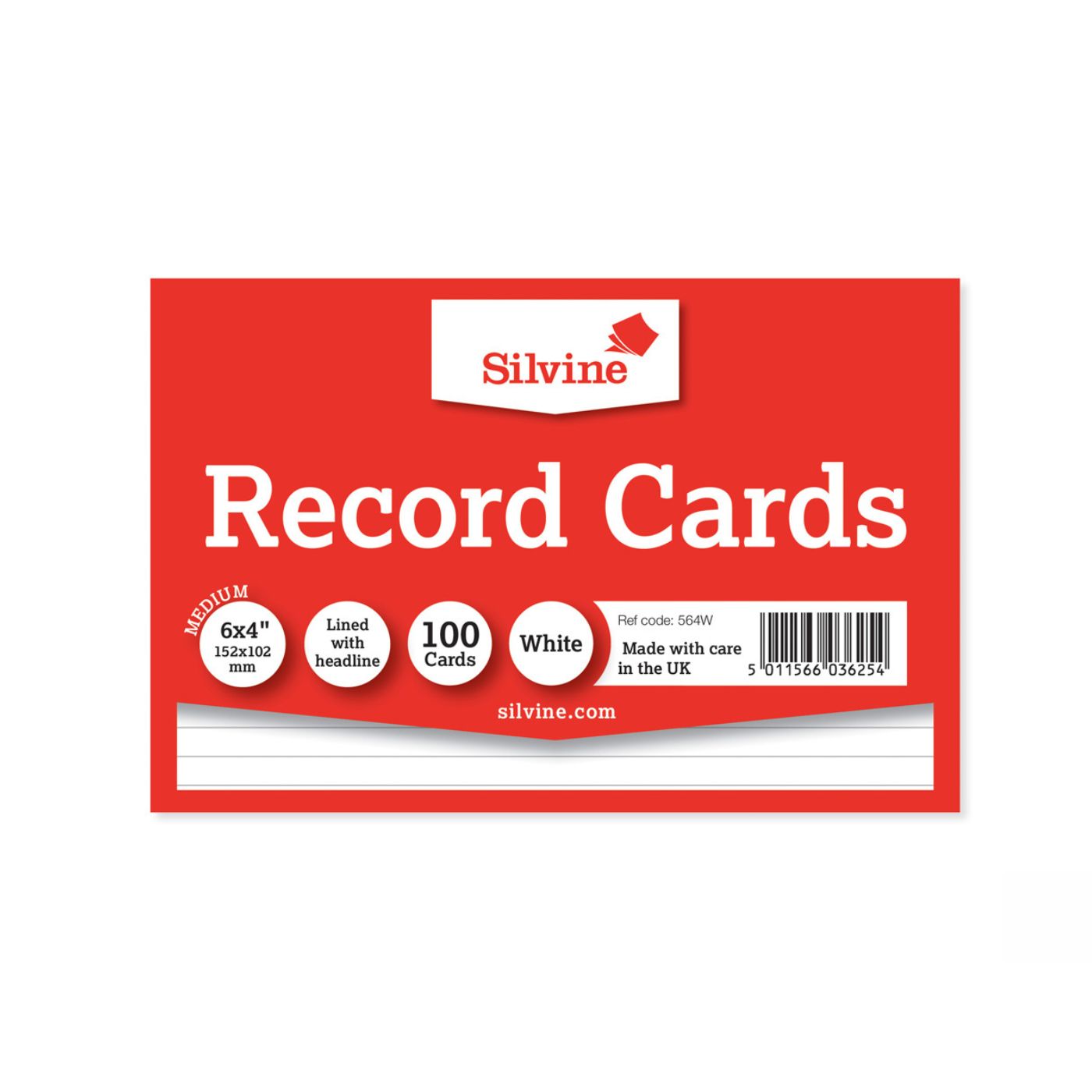 Silvine Record System Cards Ruled 152x102mm or 6x4" White Pack 100