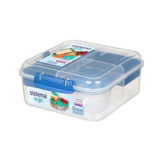 Sistema Lunch Box Bento Cube To Go with Yogurt Pot 1.25L Mountain Blue