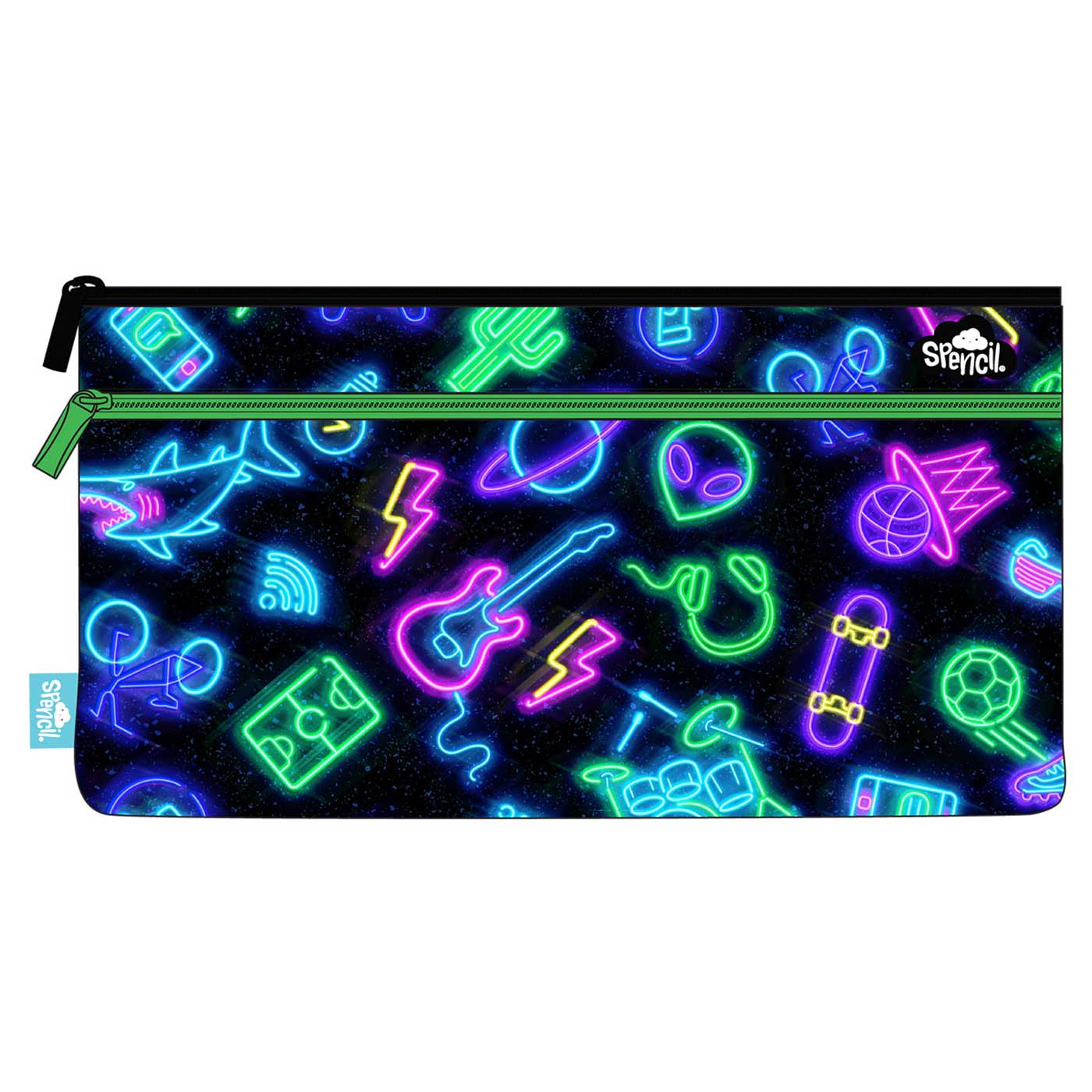 Spencil Pencil Case Twin Zip 34 x 17cm Neon Life
