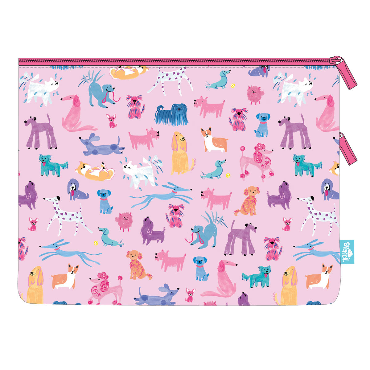 Spencil Pencil Case A4 Twin Zip Doodle Dogs Junior