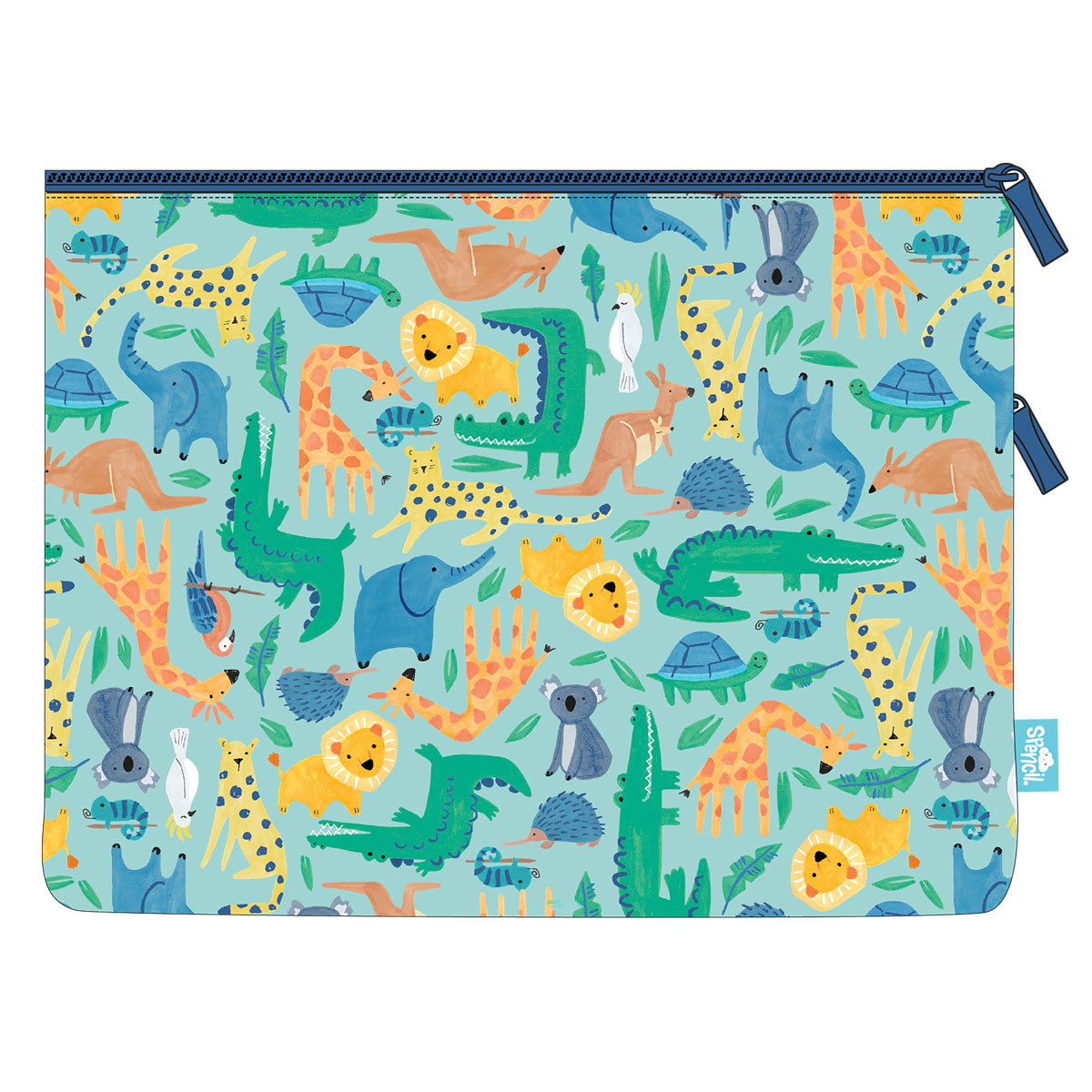 Spencil Pencil Case A4 Twin Zip Safari Puzzle Junior