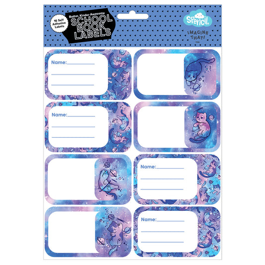 Spencil Self Adhesive Book Labels Cat-a-Cosmic Pack of 16