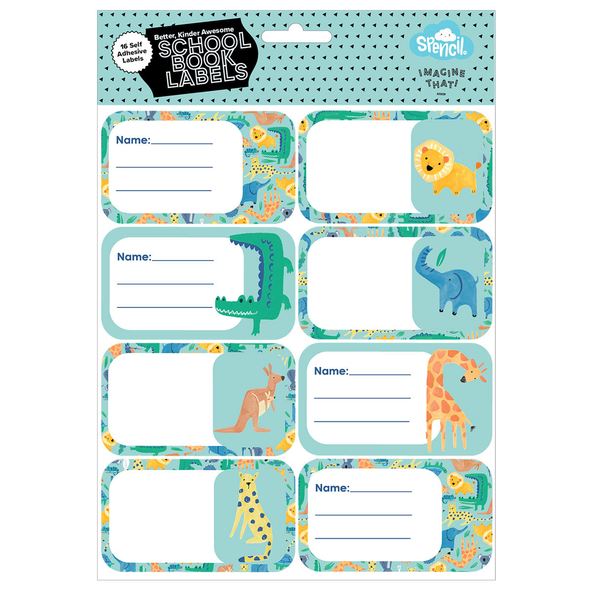 Spencil Self Adhesive Book Labels Safari Puzzle Junior Pack of 16