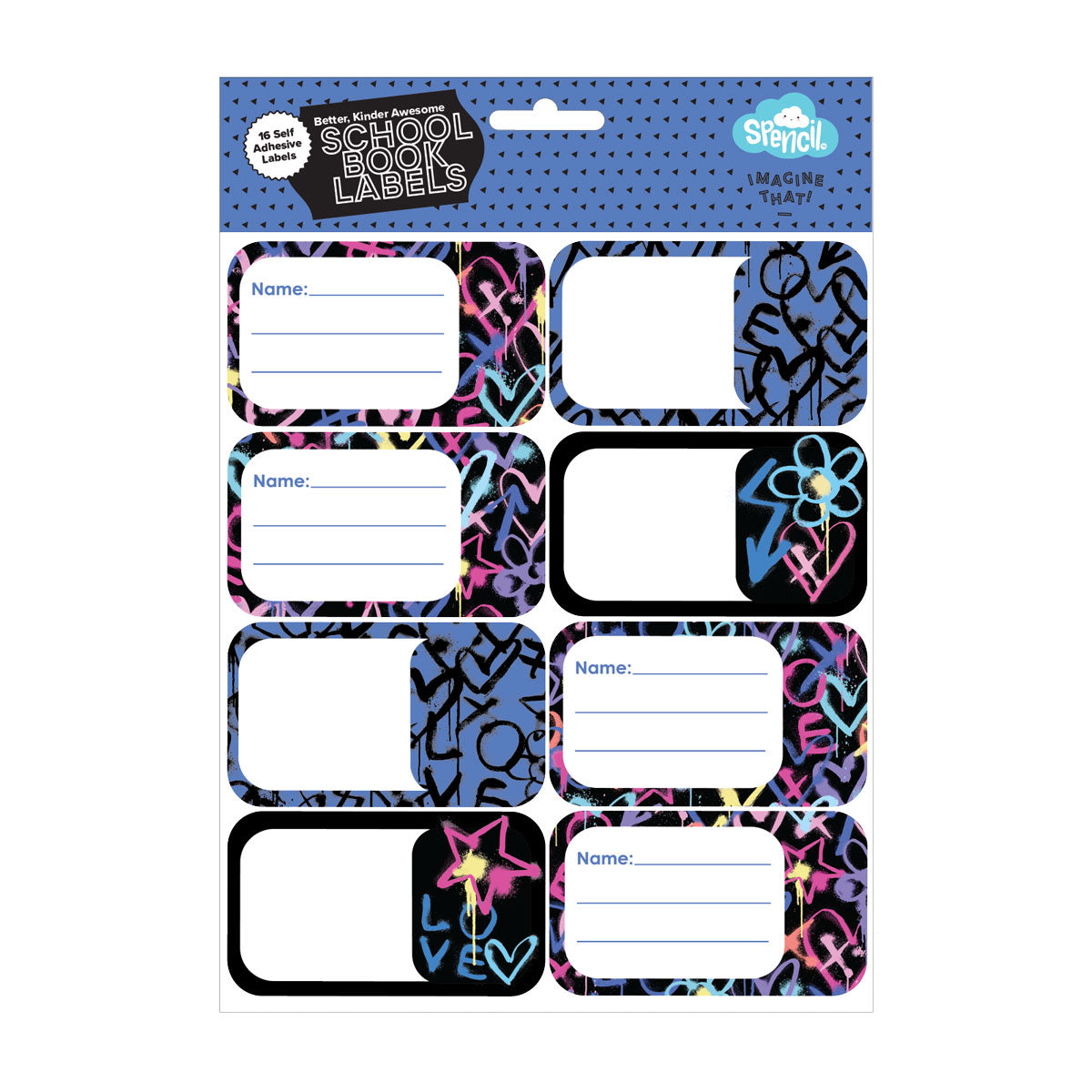 Spencil Self Adhesive Hearts and Crosses Name & Subject Labels 16 Pack