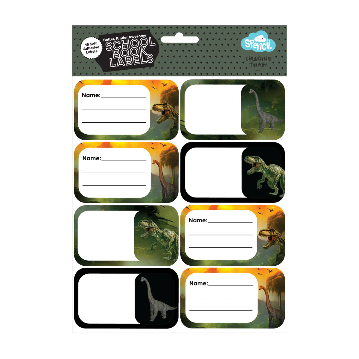 Spencil Self Adhesive Jurasic Kingdom Name & Subject Labels 16 Pack