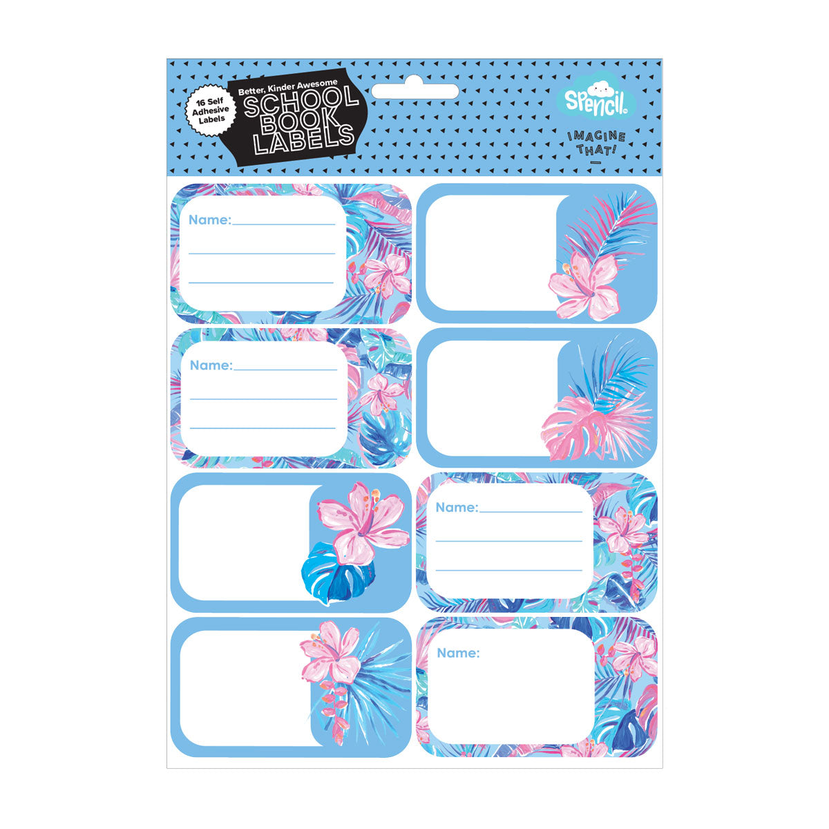 Spencil Self Adhesive Tropicana Name & Subject Labels 16 Pack