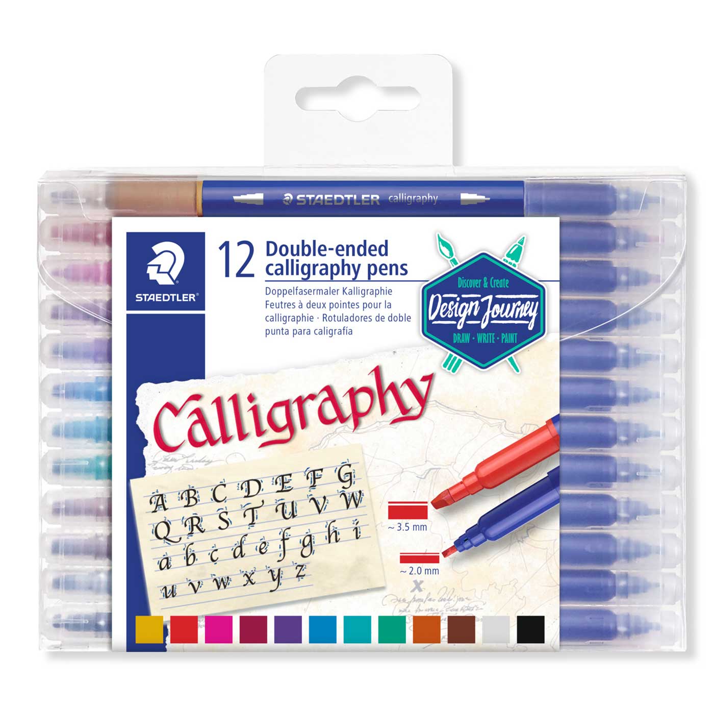 Staedtler Calligraphy Pen Double-Ended 2mm & 3.5mm Pack of 12 Assorted Colours