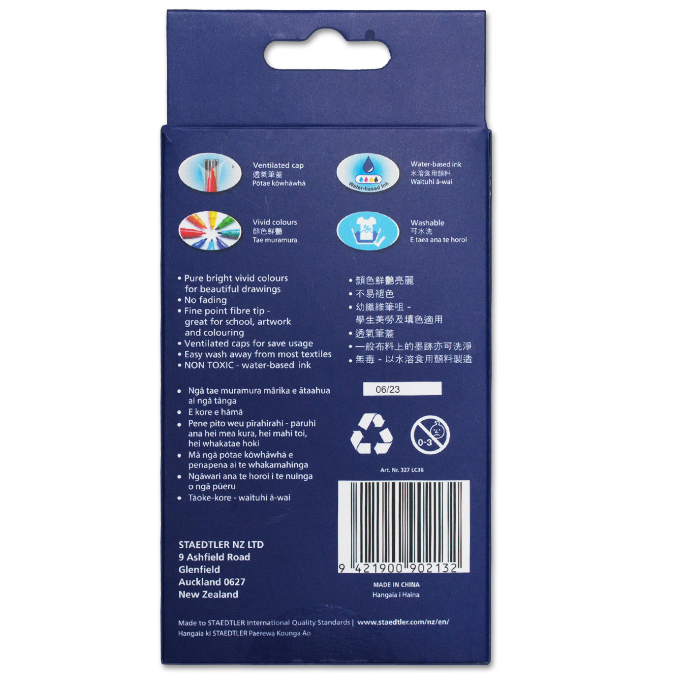 Staedtler Luna Fibre Tip Felt Pen Markers 24 Assorted Colours Box of 36
